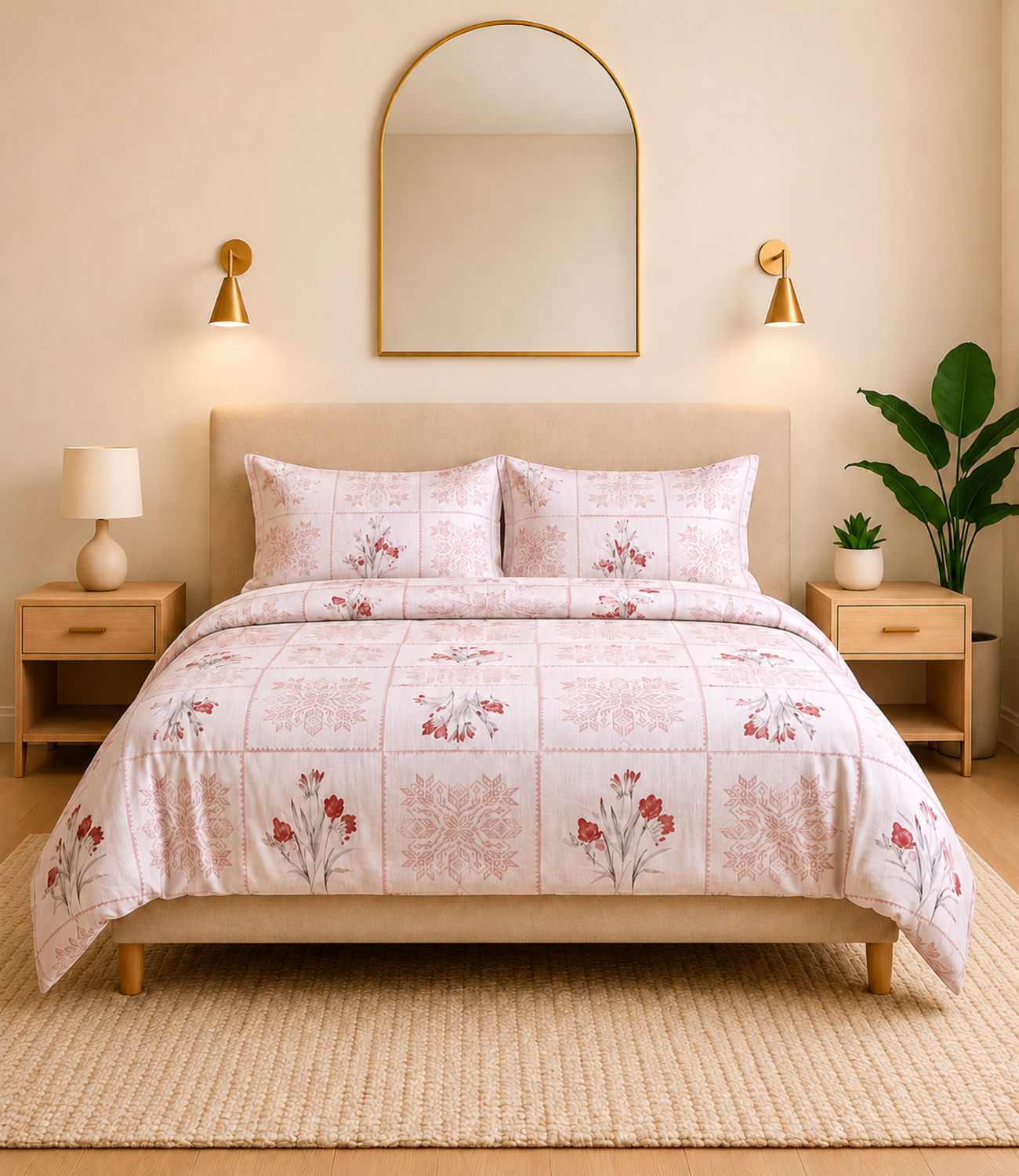 Cotton Bliss Blush Pink King Size Cotton Bedsheet – Floral Elegance Premium Comfort