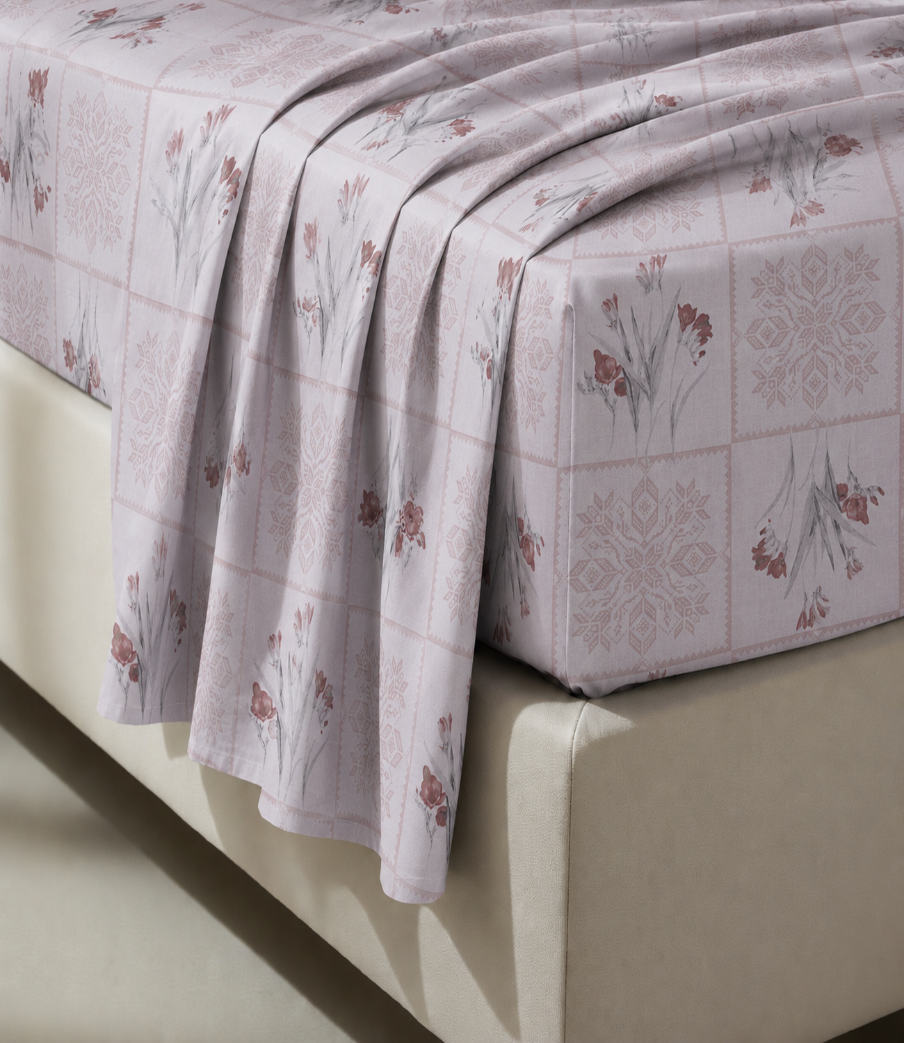 Cotton Bliss Blush Pink King Size Cotton Bedsheet – Floral Elegance Premium Comfort