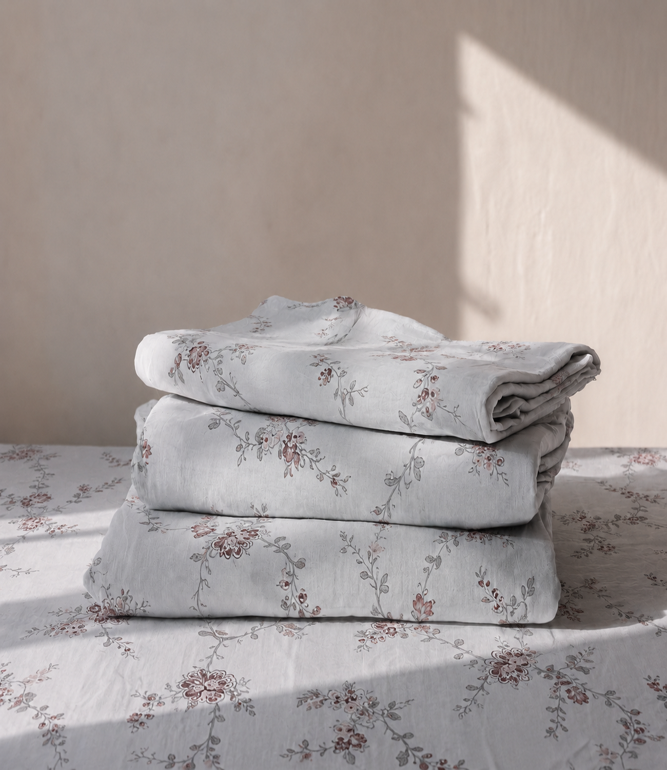 Cotton Bliss Powder Blue Floral King Size Cotton Bedsheet – Serene Blossom Premium Comfort