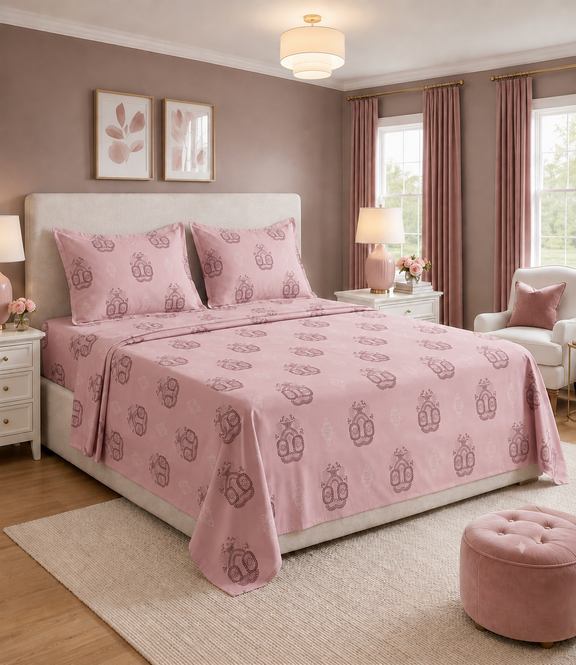 Elite Weave Blush Pink Medallion King Size Cotton Bedsheet – Soft Elegance & Everyday Comfort