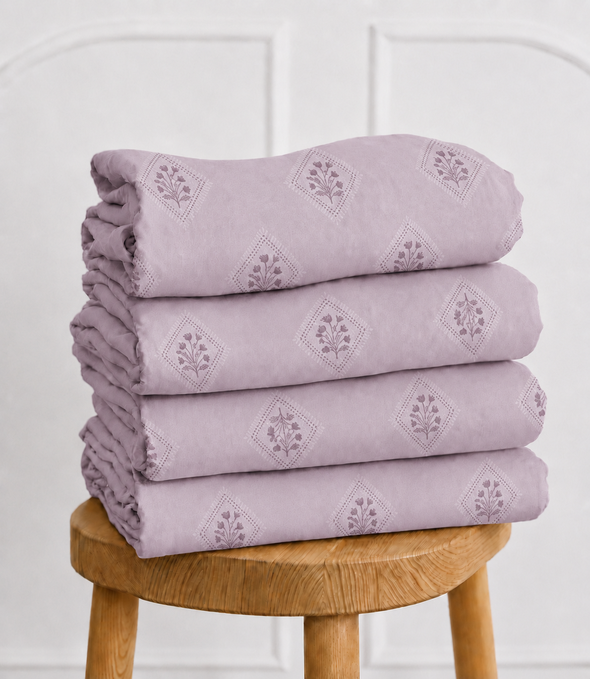Elite Weave Lavender Floral Diamond King Size Cotton Bedsheet – Subtle Elegance & Everyday Comfort