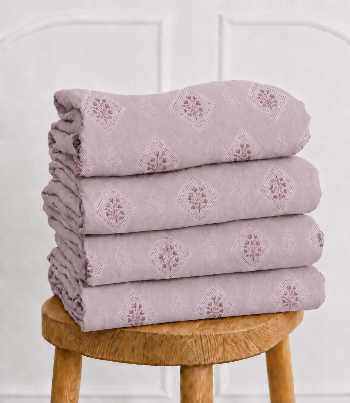 Elite Weave Blush Mauve Floral Diamond King Size Cotton Bedsheet – Soft Elegance & Everyday Comfort
