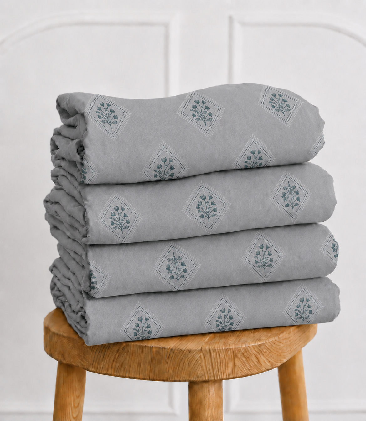 Elite Weave Silver Grey Floral Diamond King Size Cotton Bedsheet – Modern Elegance & Everyday Comfort