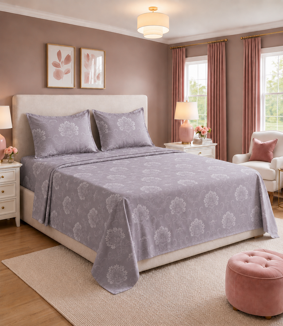 Elite Weave Lavender Floral Vine King Size Cotton Bedsheet – Serene Elegance & Everyday Comfort
