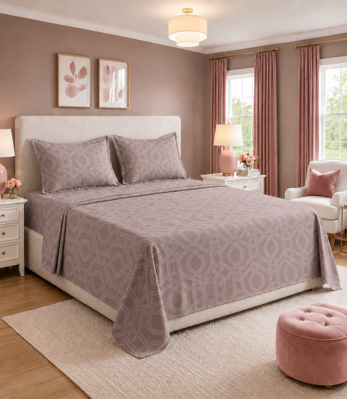Elite Weave Taupe Interwoven Geometric King Size Cotton Bedsheet – Modern Elegance & Everyday Comfort (Copy)
