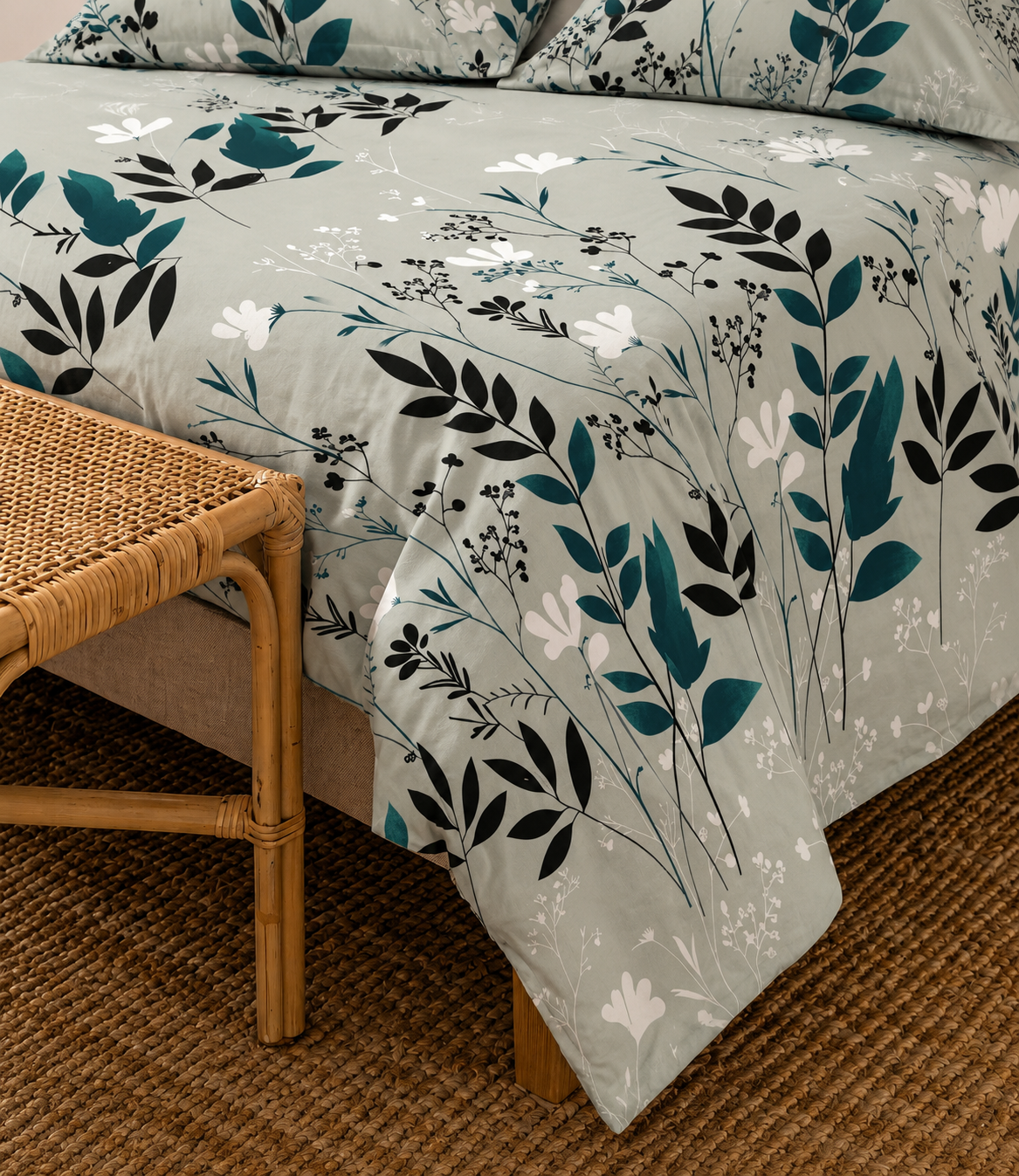 Cozy Cotton Sage Green Botanical King Size Cotton Bedsheet – Nature Inspired Premium Comfort