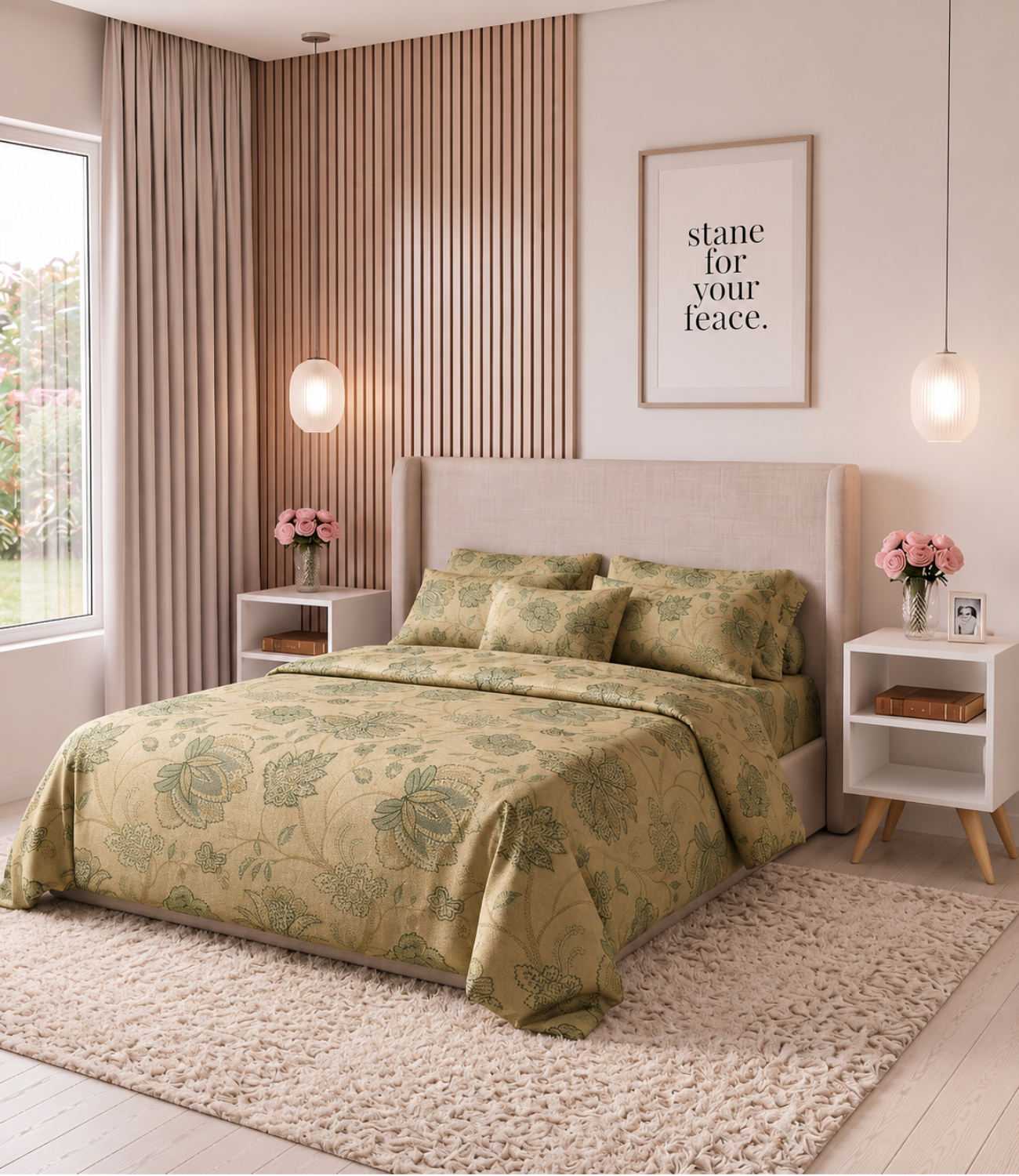 Dream World Beige Floral King Size Cotton Bedsheet – Vintage Garden Premium Comfort