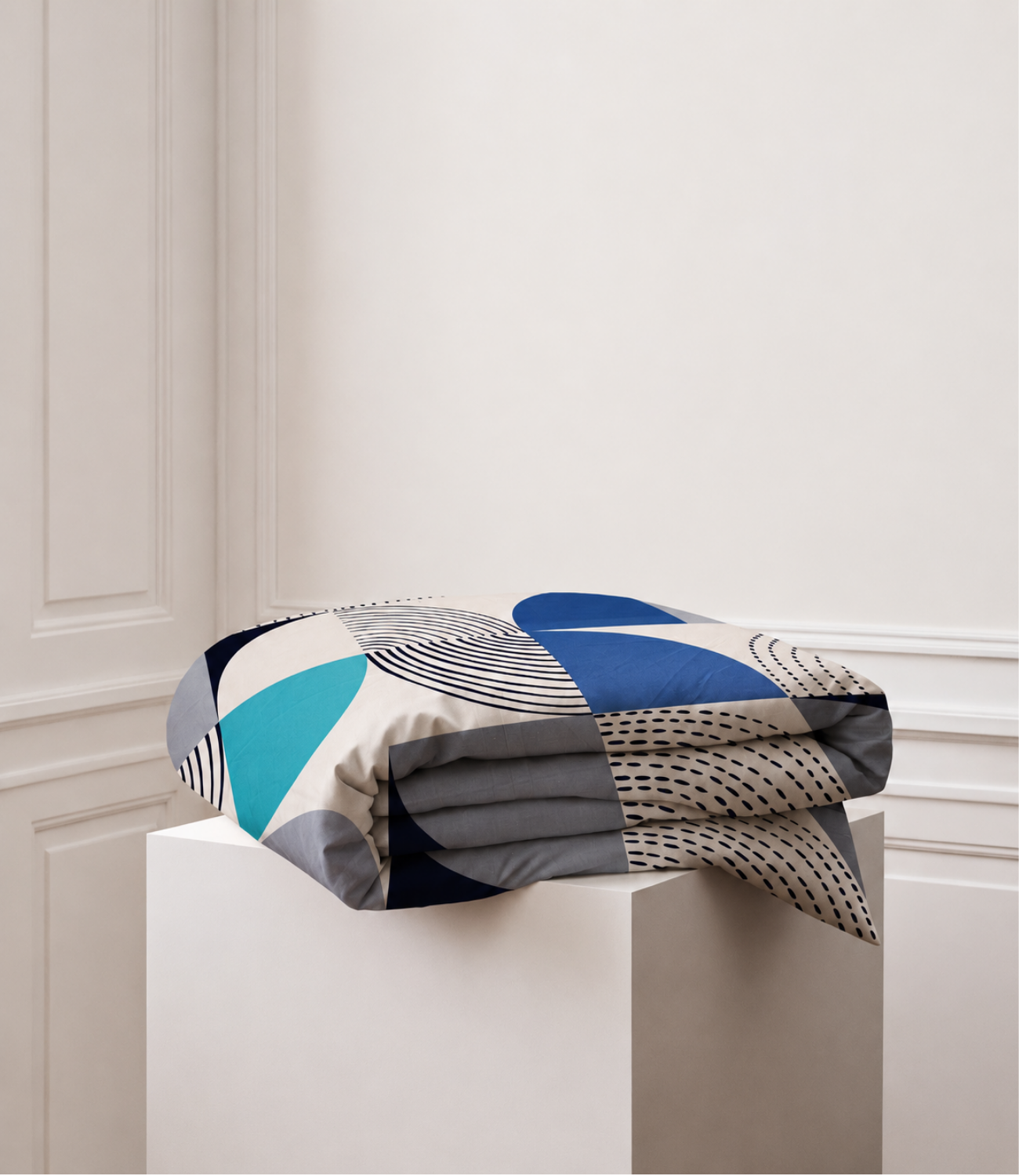 Soft Touch Blue Geometric King Size Cotton Bedsheet – Modern Style & Everyday Comfort