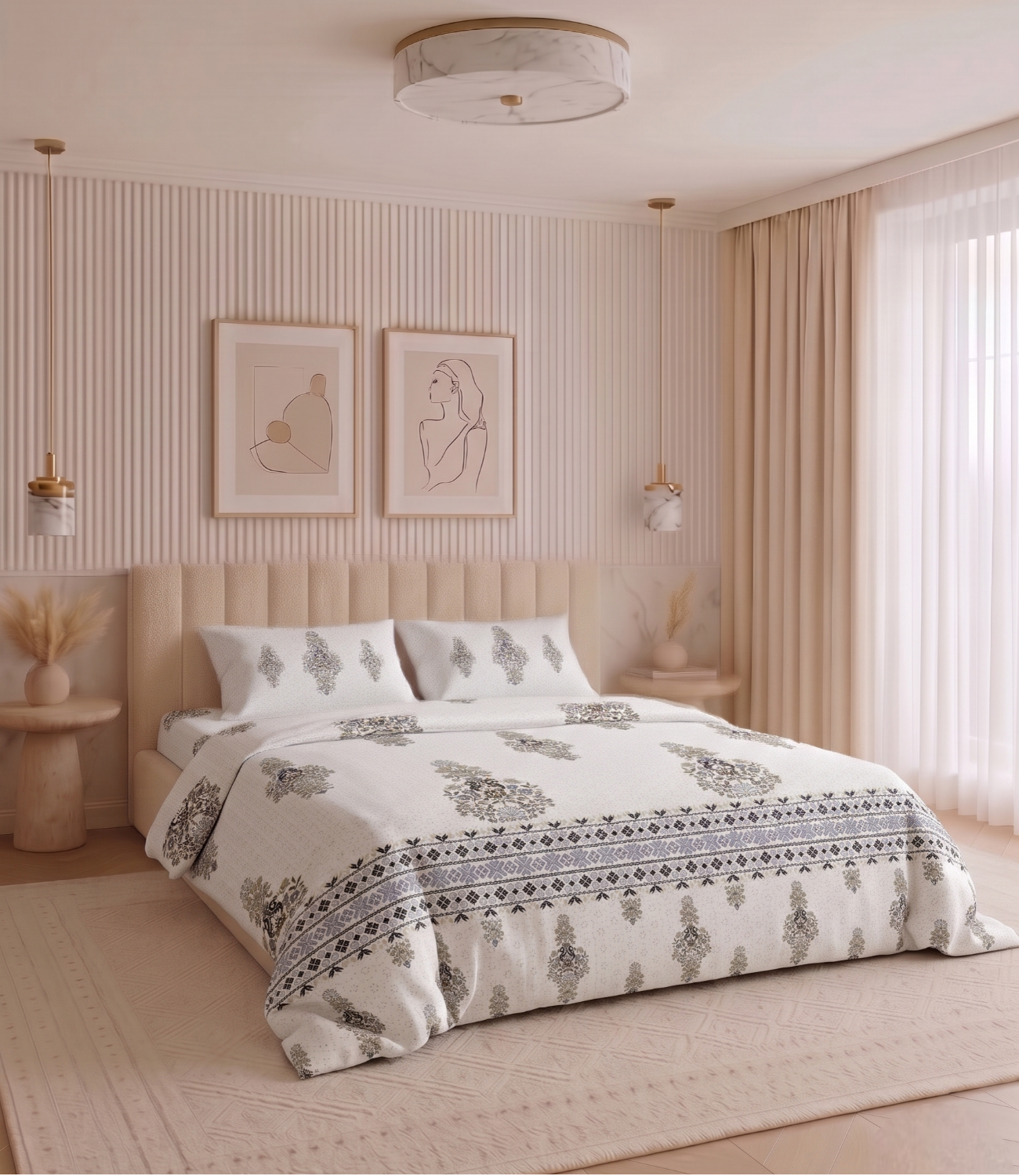 Heritage King Size Cotton Bedsheet - Luxury 100% Pure Cotton Bedding