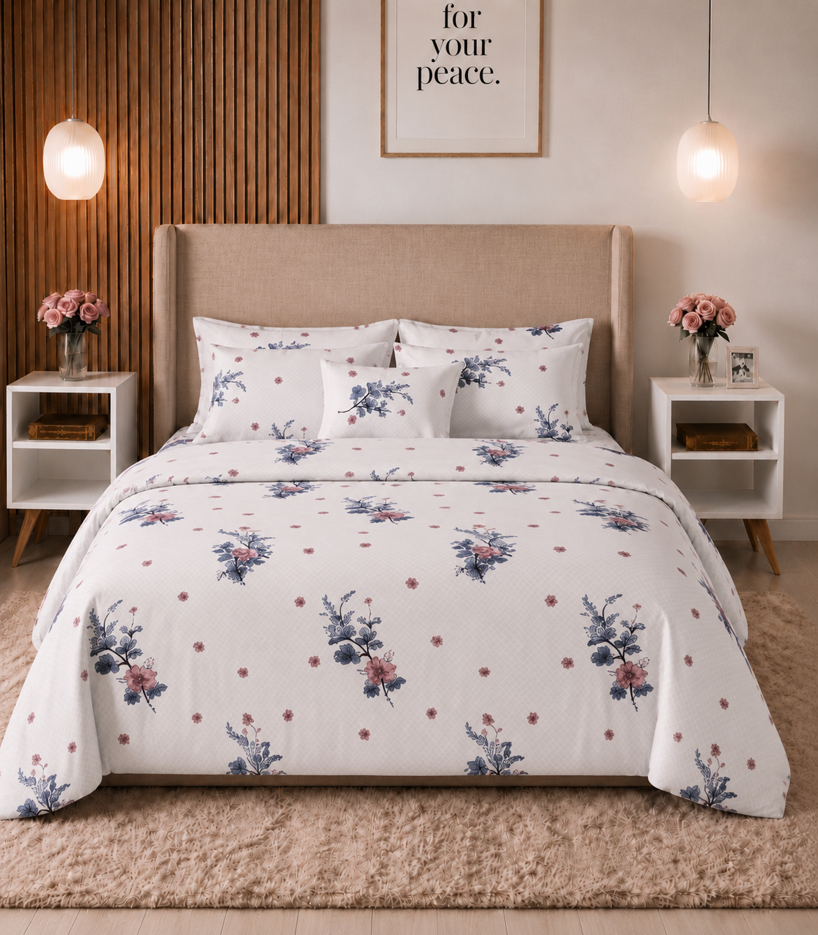 Arizona Indigo Blossom King Size Cotton Bedsheet – Floral Grace & Everyday Comfort
