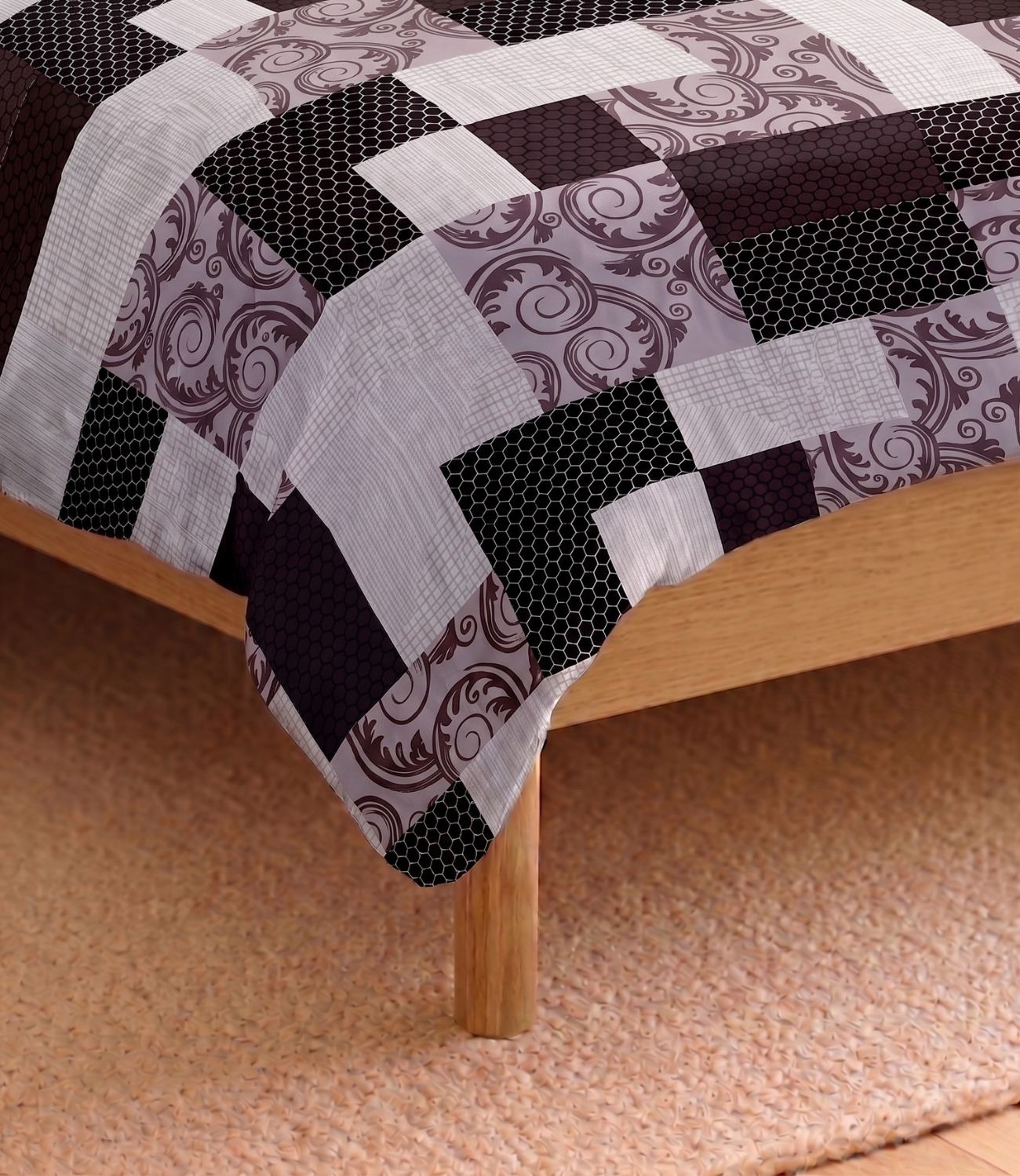 Arizona Plum Mosaic King Size Cotton Bedsheet – Contemporary Patchwork Elegance