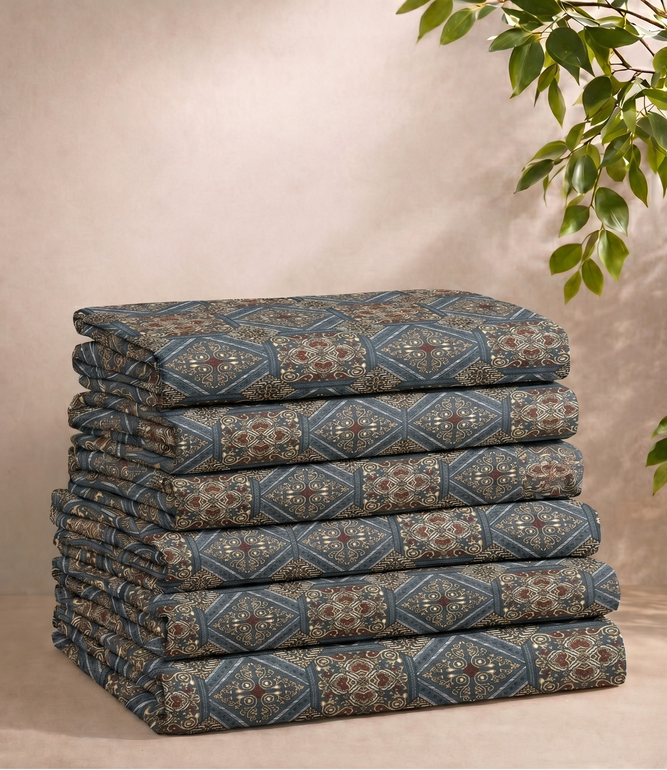 Gracious Royal Blue Mosaic King Size Cotton Bedsheet – Heritage Tile Premium Comfort