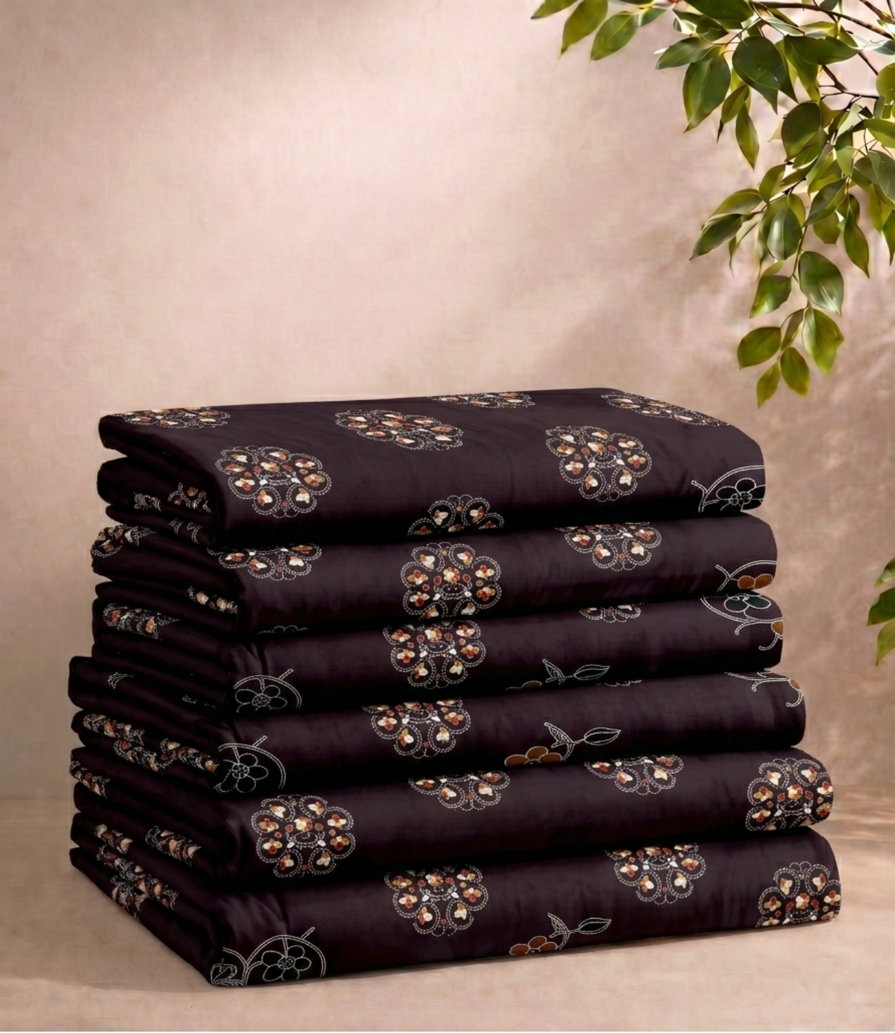 Gracious Midnight Plum Floral King Size Cotton Bedsheet – Elegant Ethnic Motif Collection