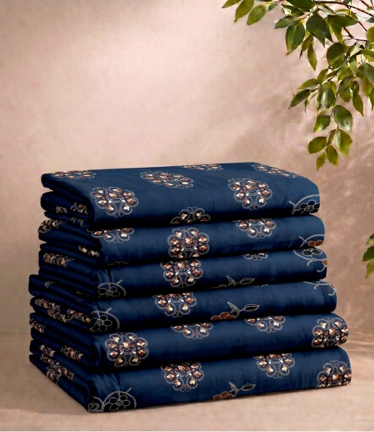 Gracious Royal Blue Floral Medallion King Size Cotton Bedsheet – Elegant Heritage Collection