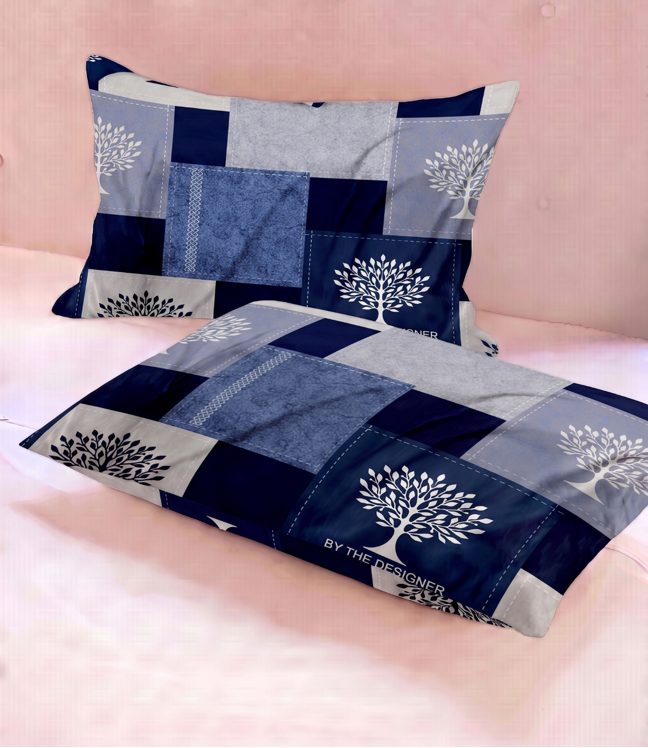 Gracious Royal Blue Patchwork Tree King Size Cotton Bedsheet – Contemporary Heritage Collection