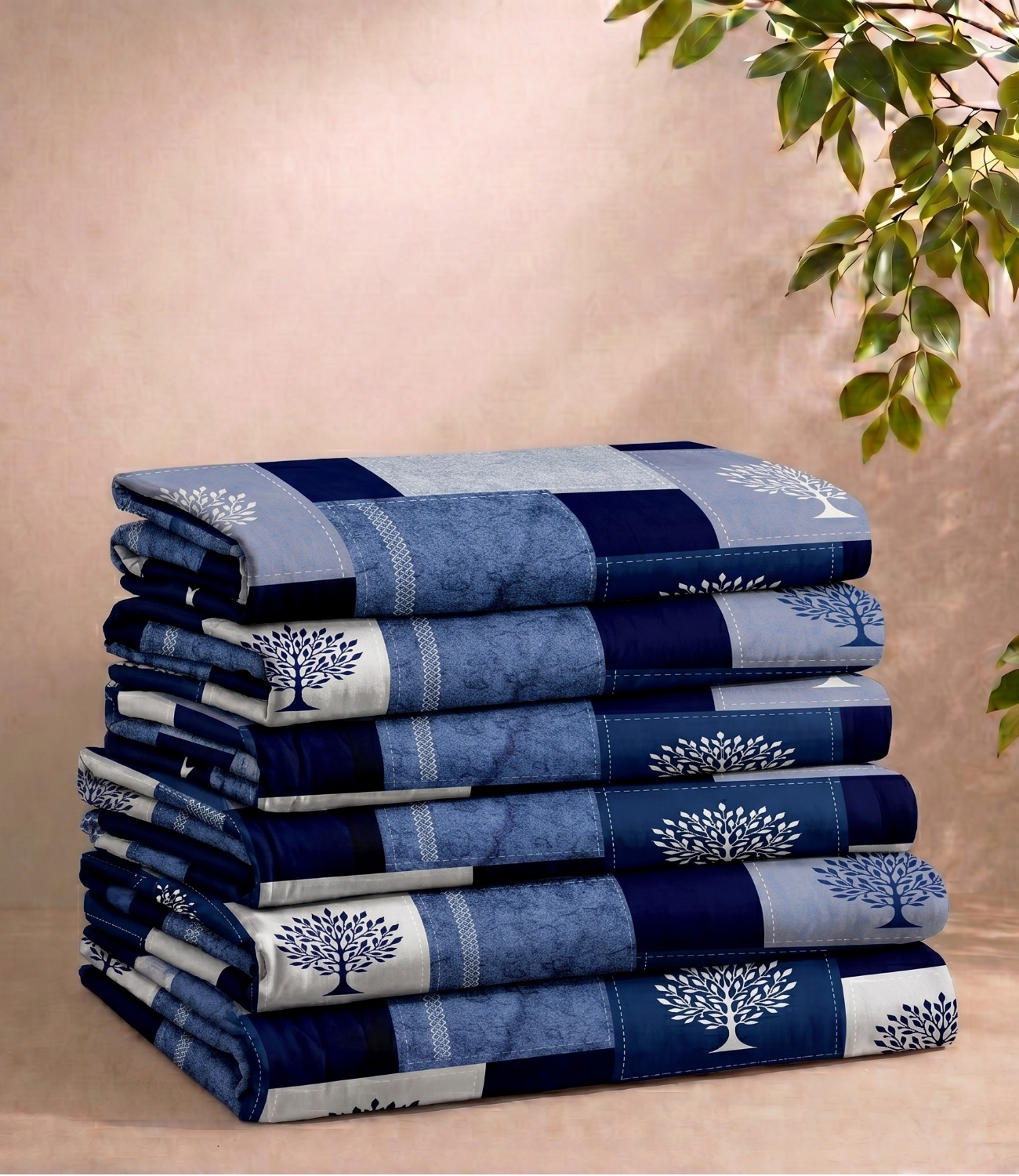Gracious Royal Blue Patchwork Tree King Size Cotton Bedsheet – Contemporary Heritage Collection