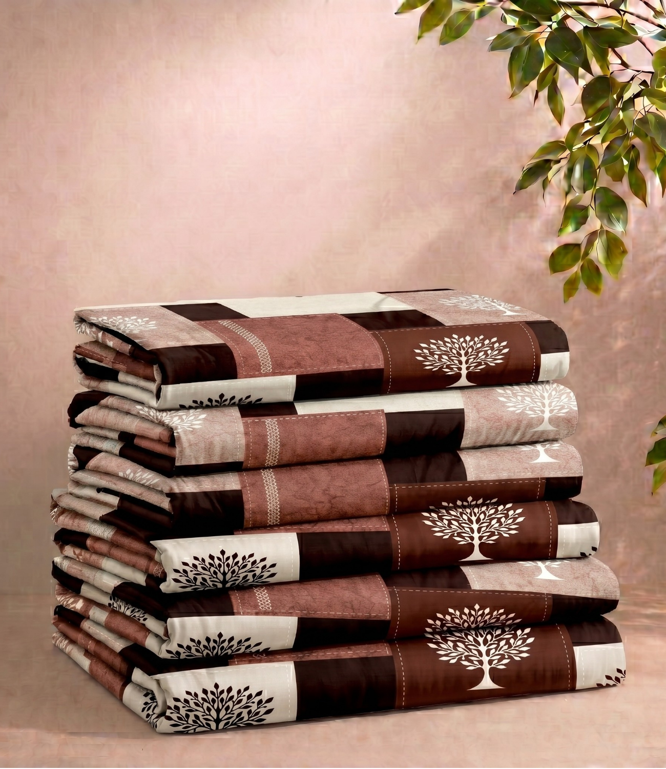 Gracious Rustic Maroon Patchwork Tree King Size Cotton Bedsheet – Heritage Comfort Collection