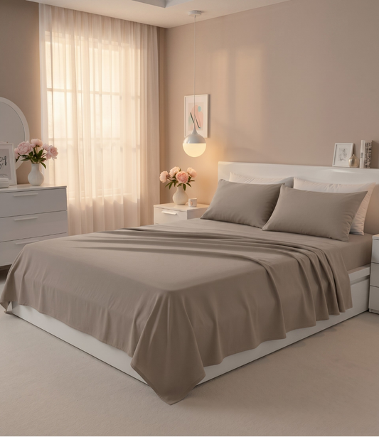 Soft Heaven Khakhi King Size Cotton Bedsheet – Earthy Neutral Bedding