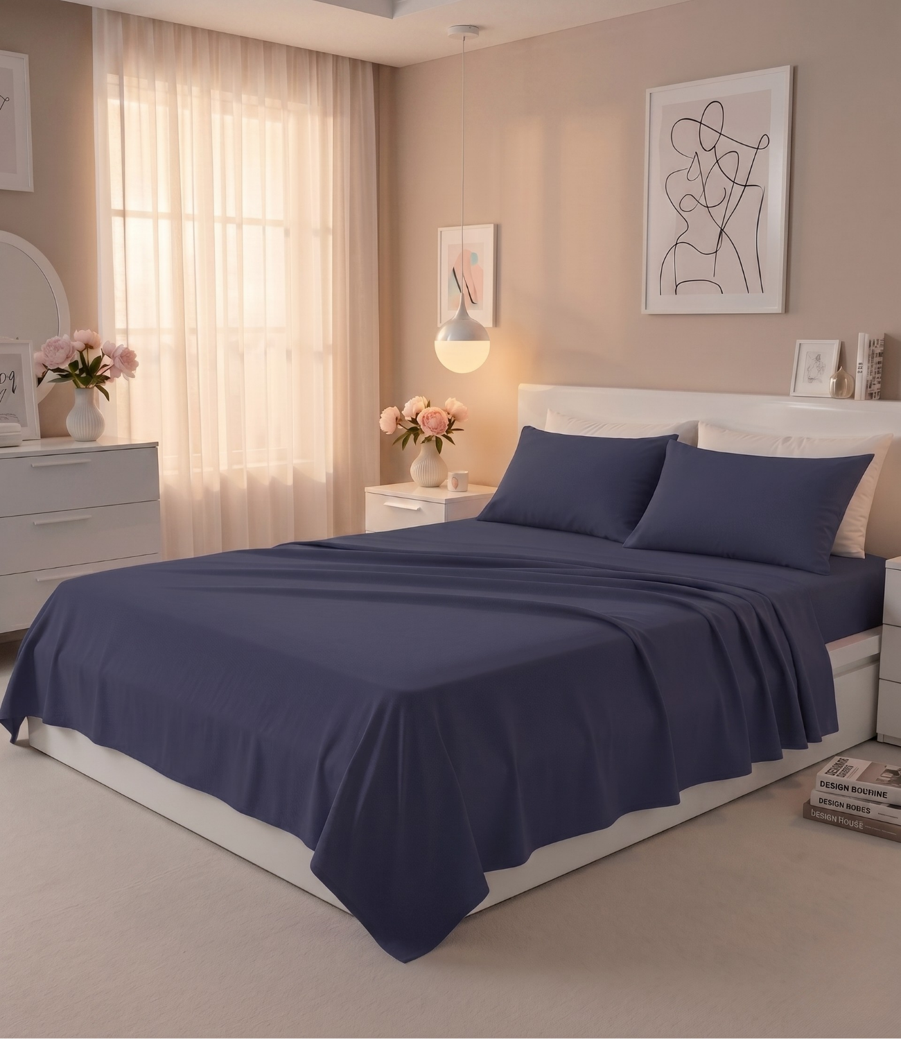 Soft Heaven Navy Blue King Size Cotton Bedsheet – Classic Luxury Bedding
