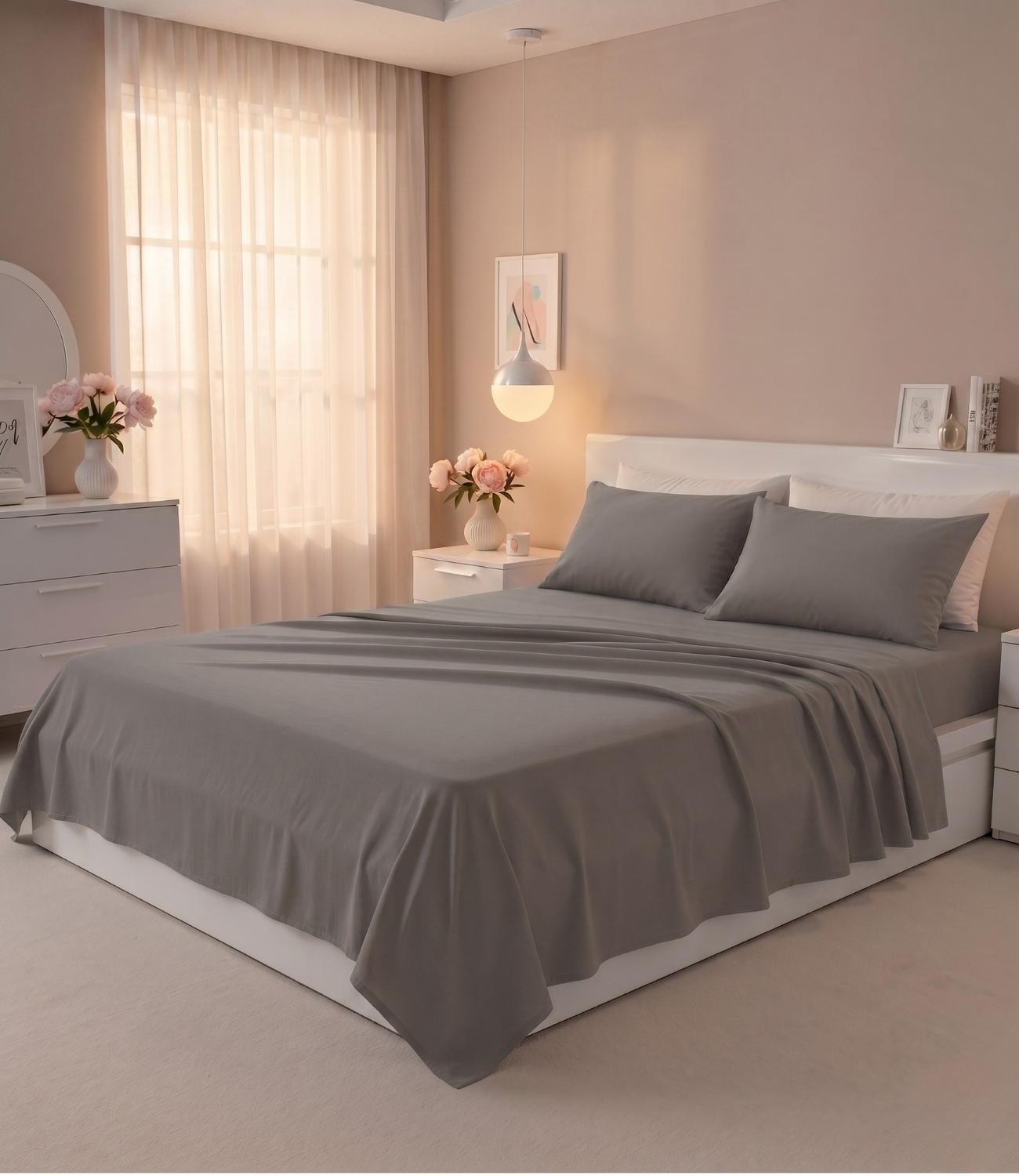 Soft Heaven Dark Grey King Size Cotton Bedsheet – Modern Solid Bedding