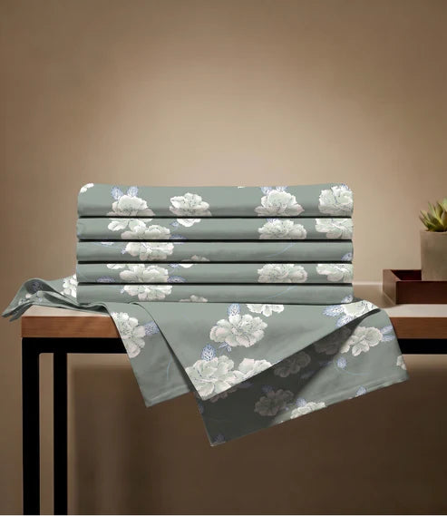 Feel Good Queen Size Pure Cotton Bedsheet – Sage Blossom Design | Refreshing Floral Cotton Comfort