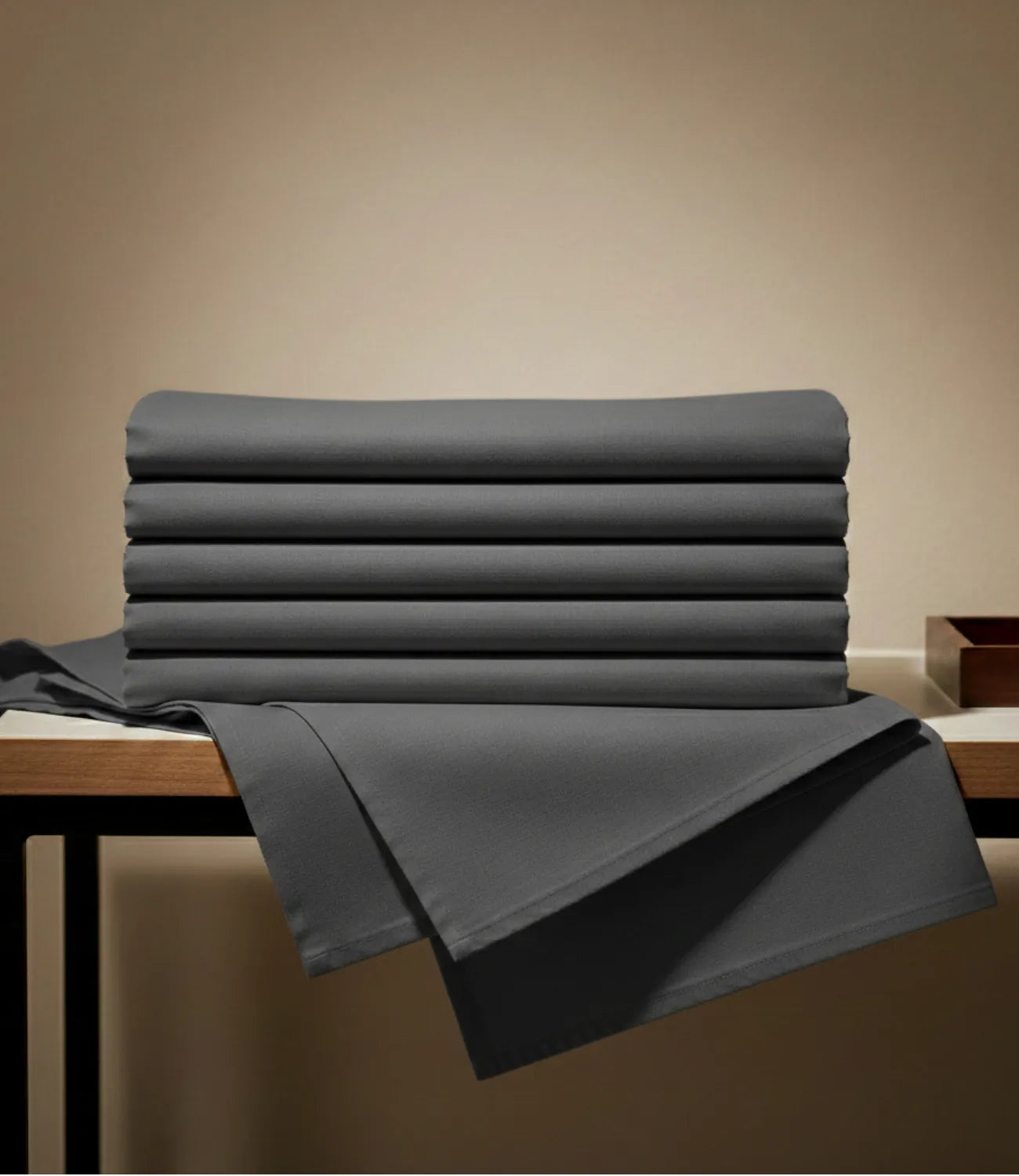 Folded Charcoal Grey King Size Cotton Bedsheet by Soft Heaven with Smooth Premium Fabric
