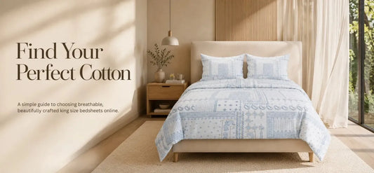 Premium 100% cotton king size bedsheet in a luxury modern bedroom – breathable, soft and stylish by Fortune Living Decor.
