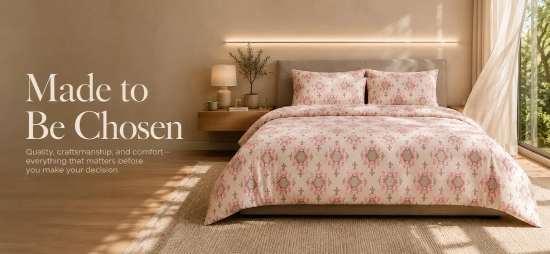 Premium 100% cotton king size floral bedsheet in a modern luxury bedroom – soft, breathable, and elegantly crafted by Fortune Living Decor.