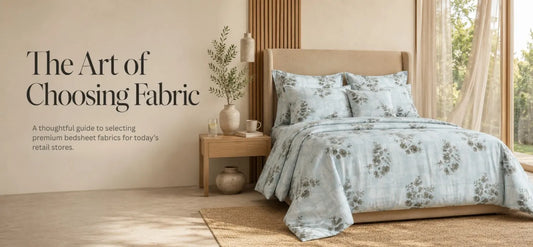 Premium 100% cotton blue floral king size bedsheet in a luxury modern bedroom – soft, breathable, and elegantly crafted by Fortune Living Decor.
