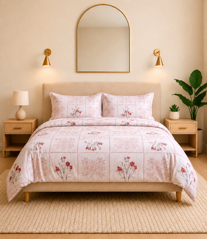 Cotton Bliss Blush Pink King Size Cotton Bedsheet – Floral Elegance Premium Comfort
