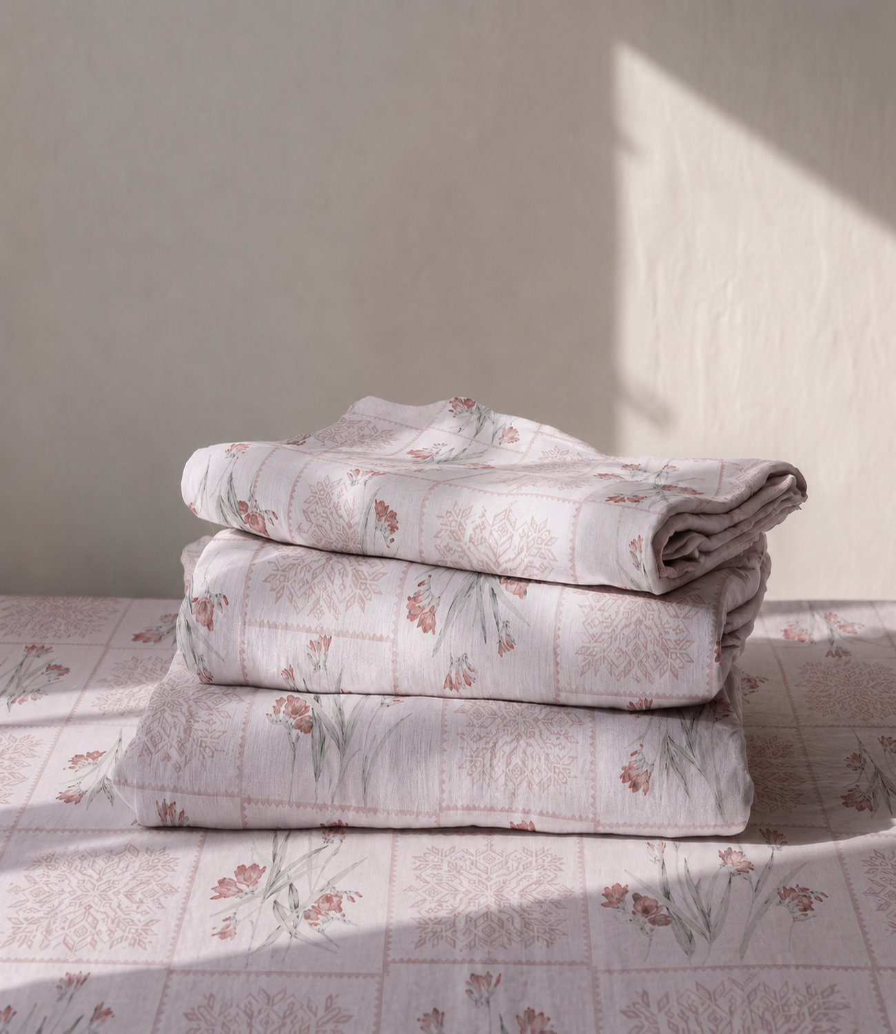 Cotton Bliss Blush Pink King Size Cotton Bedsheet – Floral Elegance Premium Comfort