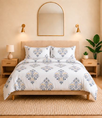 Cotton Bliss Ivory King Size Cotton Bedsheet – Regal Floral Heritage Comfort