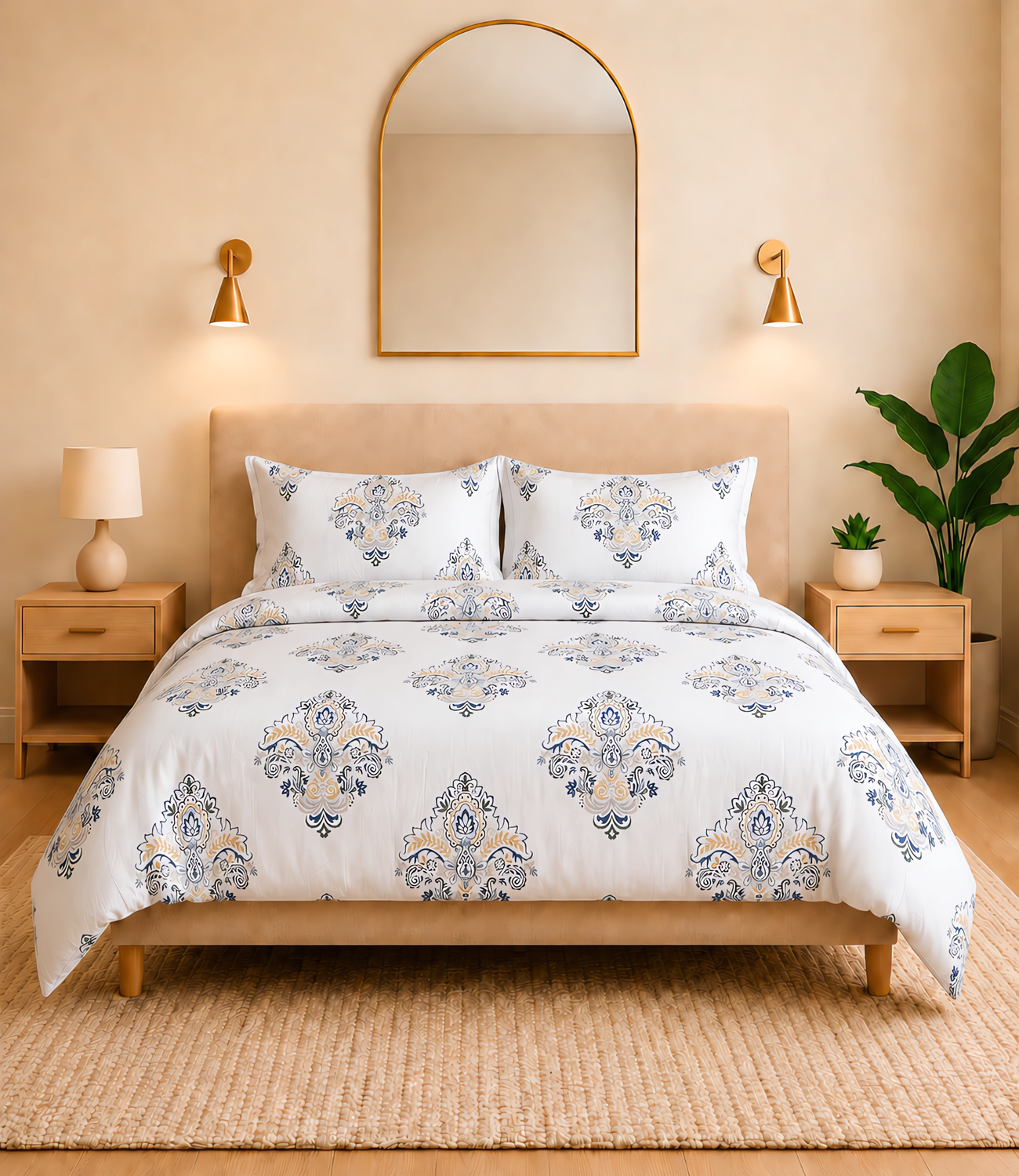 Cotton Bliss Ivory King Size Cotton Bedsheet – Regal Floral Heritage Comfort