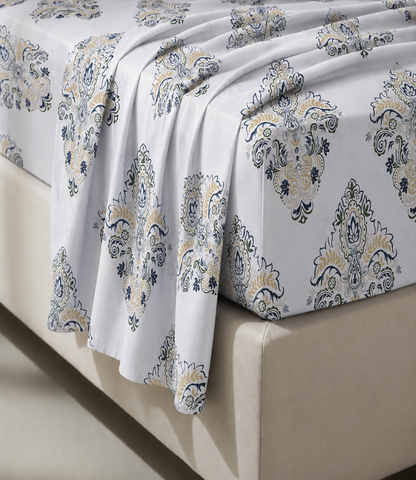 Cotton Bliss Ivory King Size Cotton Bedsheet – Regal Floral Heritage Comfort