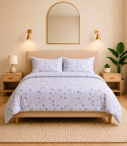 Cotton Bliss Ivory Floral King Size Cotton Bedsheet – Delicate Blossom Premium Comfort
