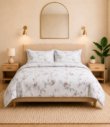 Cotton Bliss Powder Blue Floral King Size Cotton Bedsheet – Serene Blossom Premium Comfort