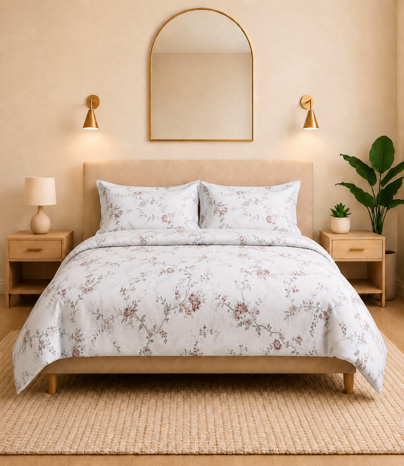 Cotton Bliss Powder Blue Floral King Size Cotton Bedsheet – Serene Blossom Premium Comfort