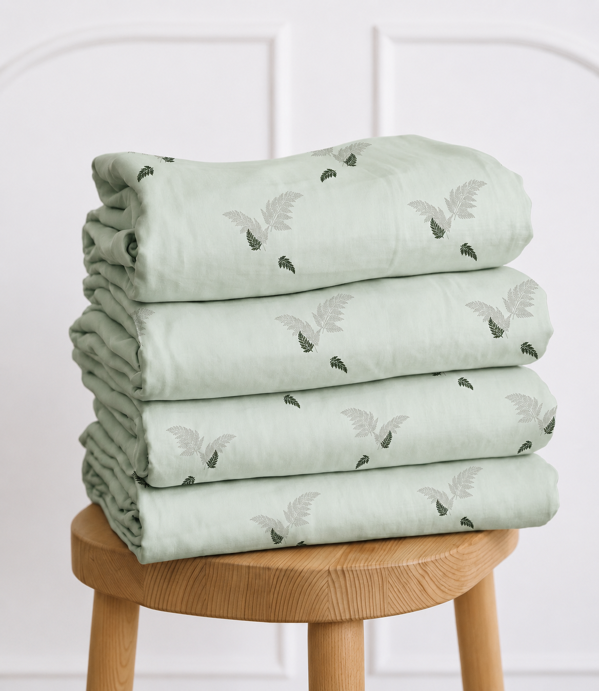 Elite Weave Sage Fern King Size Cotton Bedsheet – Minimal Botanical Elegance