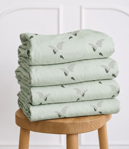 Elite Weave Sage Fern King Size Cotton Bedsheet – Minimal Botanical Elegance