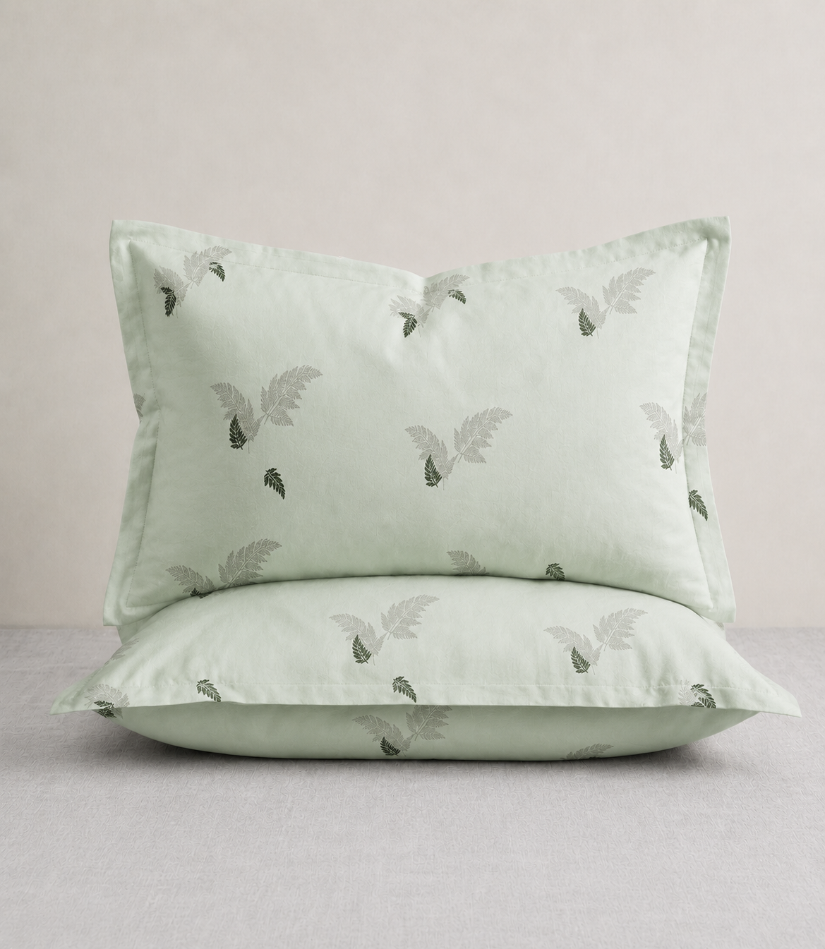 Elite Weave Sage Fern King Size Cotton Bedsheet – Minimal Botanical Elegance