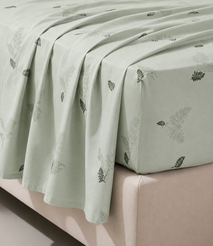Elite Weave Sage Fern King Size Cotton Bedsheet – Minimal Botanical Elegance