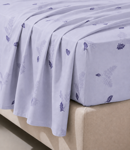 Elite Weave Lavender Fern King Size Cotton Bedsheet – Serene Botanical Elegance
