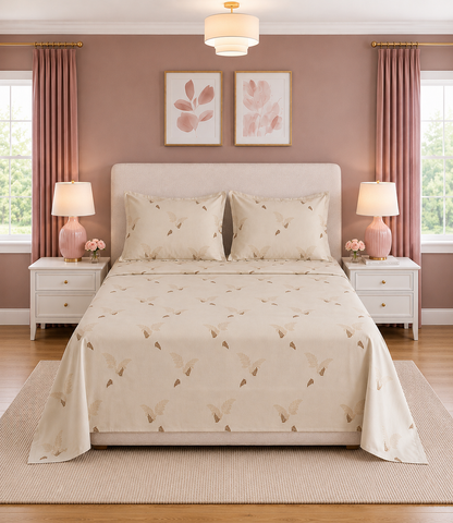 Elite Weave Ivory Fern King Size Cotton Bedsheet – Timeless Natural Elegance