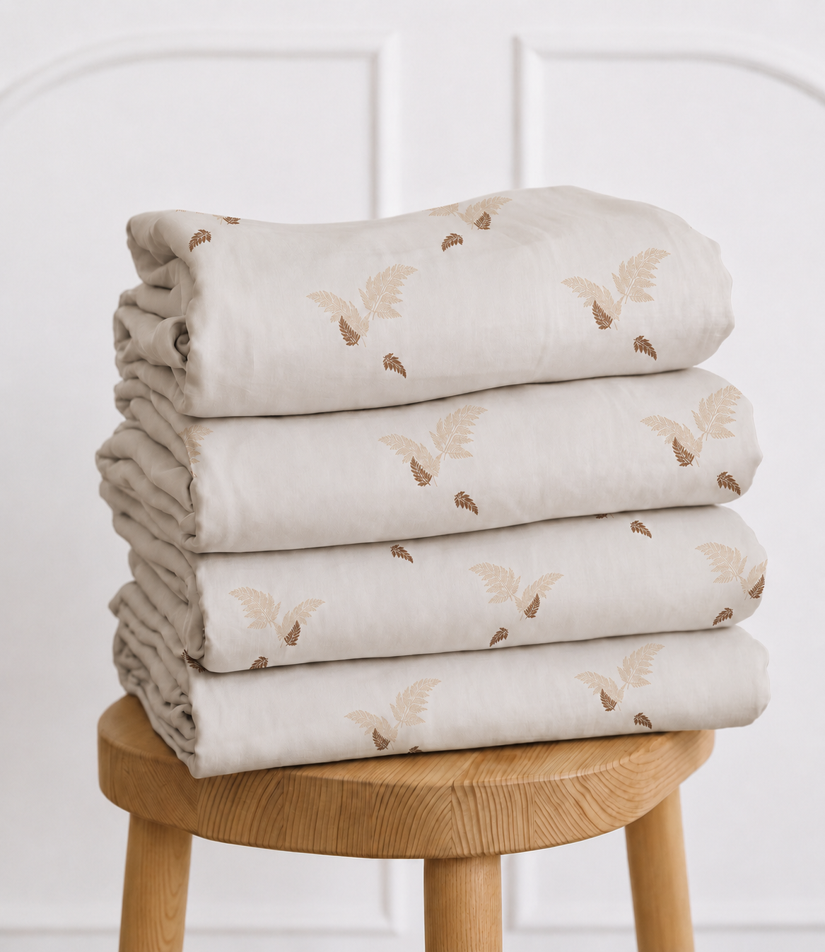 Elite Weave Ivory Fern King Size Cotton Bedsheet – Timeless Natural Elegance