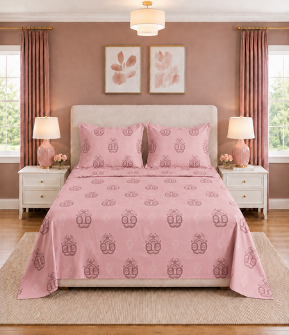 Elite Weave Blush Pink Medallion King Size Cotton Bedsheet – Soft Elegance & Everyday Comfort