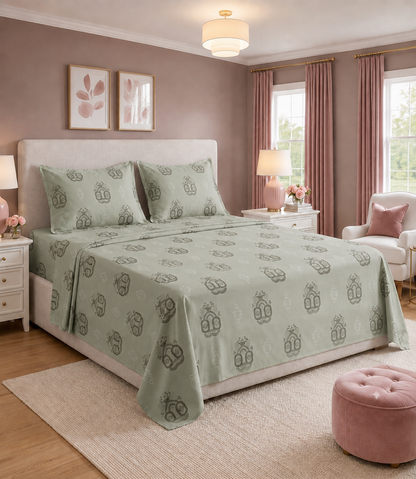 Elite Weave Blush Pink Medallion King Size Cotton Bedsheet – Soft Elegance & Everyday Comfort