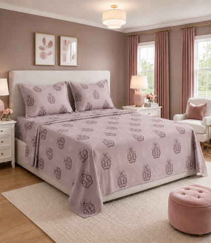 Elite Weave Dusty Rose Medallion King Size Cotton Bedsheet – Elegant Comfort & Timeless Style