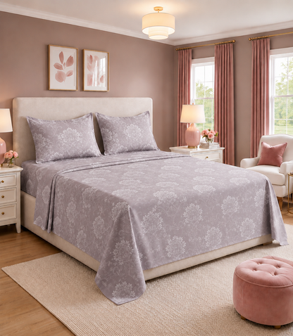 Elite Weave Misty Lilac Floral Vine King Size Cotton Bedsheet – Elegant Comfort & Timeless Charm