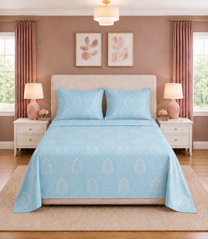 Elite Weave Sky Blue Floral Vine King Size Cotton Bedsheet – Refreshing Elegance & Everyday Comfort
