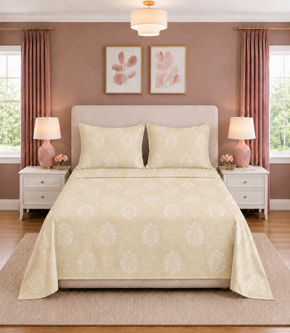 Elite Weave Ivory Beige Floral Vine King Size Cotton Bedsheet – Timeless Elegance & Everyday Comfort